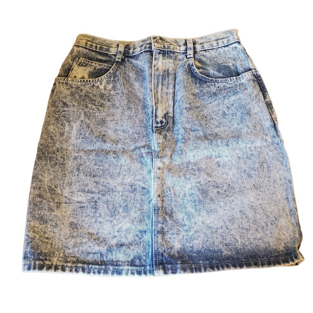 Shades 12 Blue Acid Wash Jean Denim Pencil Skirt USA Vintage Grunge Streetwear